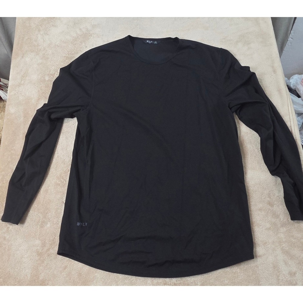 BYLT T-Shirt Men Size Large Black‎ Stretchy Gym Workout Fitted Long Sleeve EUC